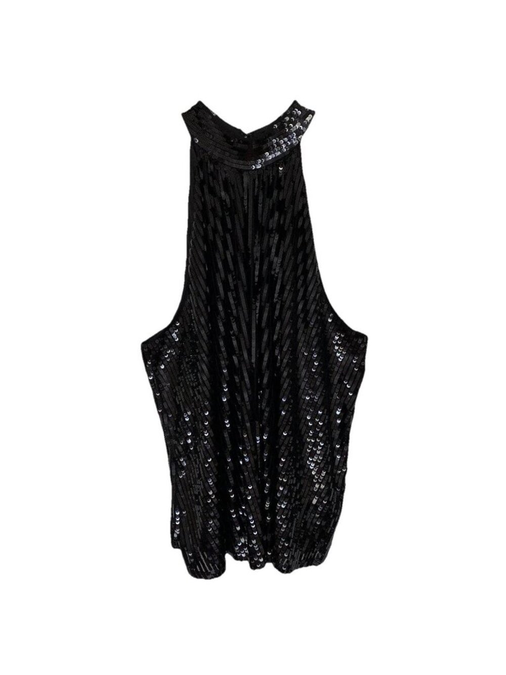 Express Halter Hi-Low Top Women's Large Sequin Sleeveless High Neck Keyhole
